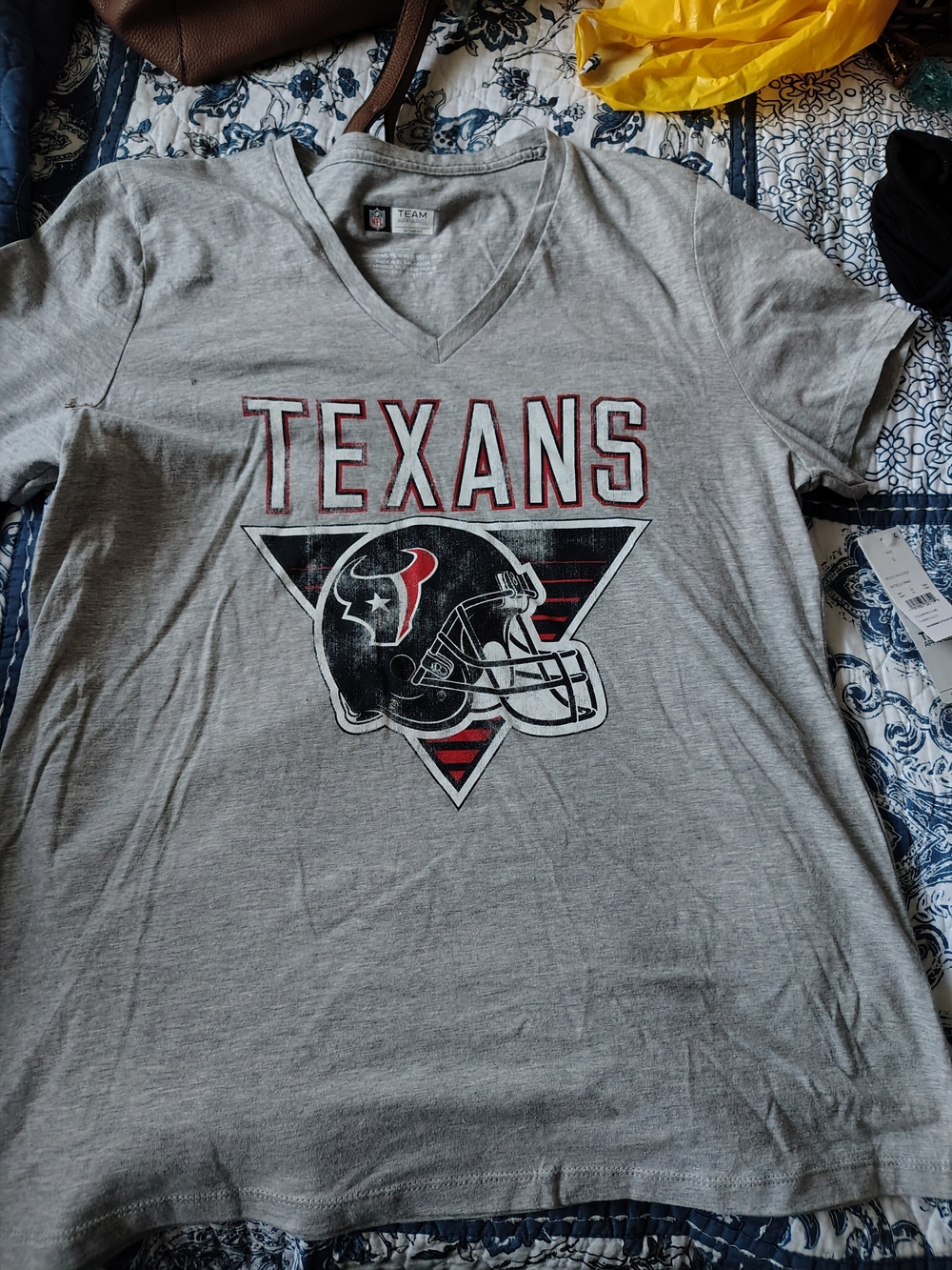 NFL Texans Gray Short Sleeve V-Neck Tee NWT size L